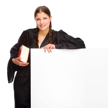 College graduate with billboard