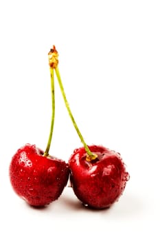 Two wet cherries