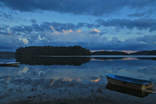 Smithlake Boats Reflection in Evening Light