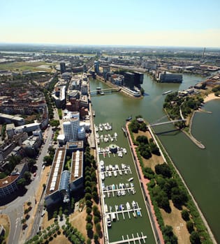 View from the Rhine Tower to the Media Harbour