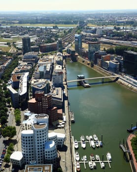 View from the Rhine Tower to the Media Harbour