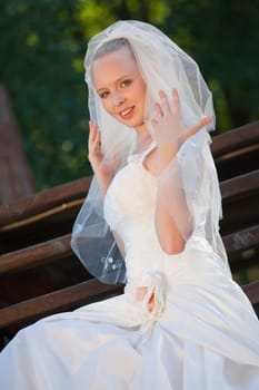 happy bride with veil