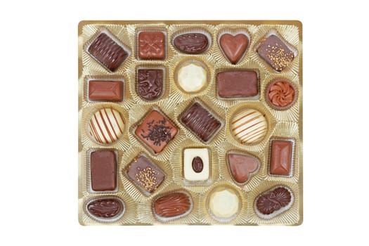 Chocolate candies in a gold box