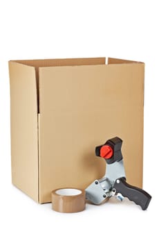 Packaging tape dispenser and shipping box
