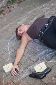 crime scene with killed woman
