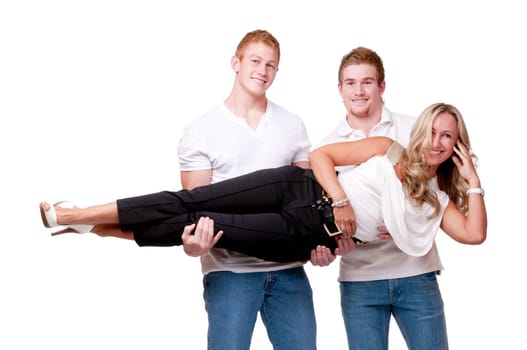 Two Men Holding Woman