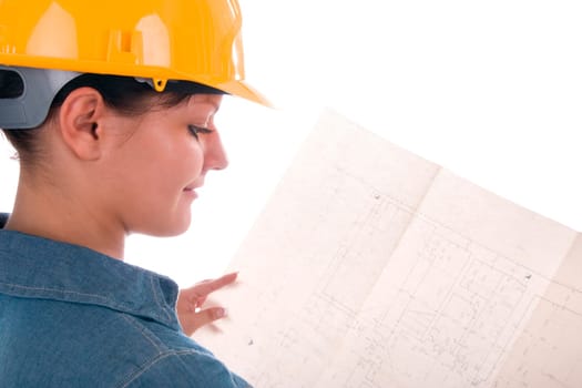 Architect woman with blueprint