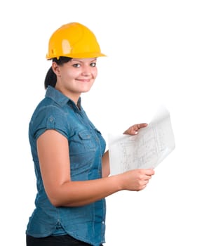 Architect woman with blueprint