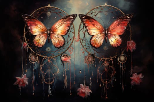 Immerse yourself in the magical realm of fantasy with this enchanting illustration of gossamer-winged dreamcatchers.