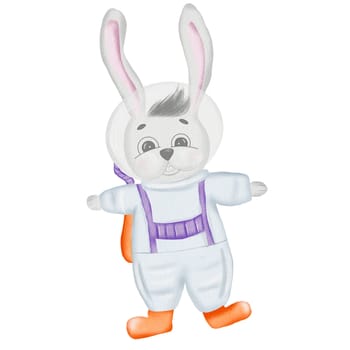 illustration of cute bunny astronaut. illustration without background for stickers, printing on textiles, t-shirts, stickers, banners. High quality illustration