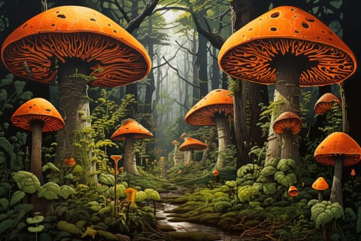 In the realm of fantasy, there exist mystical and enchanting places where giant talking mushrooms thrive in dense forest groves.