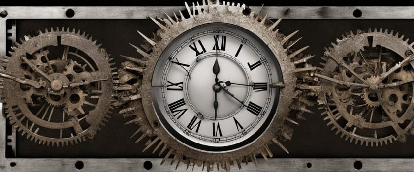cogwheels in old clock illustration , time passing concept, generative ai art