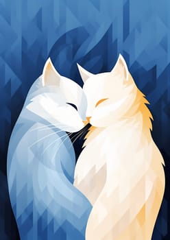 Feline kitten two pets cartoon white cute domestic heart couple cat love animal kitty illustration art happy