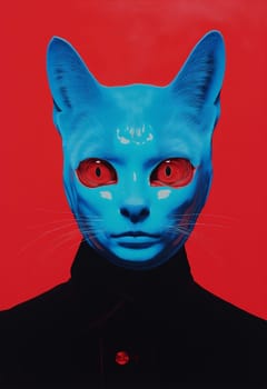 Woman evil close-up kitten beauty halloween dark fashion ears eyes white red blue black animal mask face cute cat background pretty adult