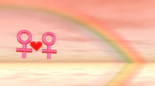Lesbian love under rainbow