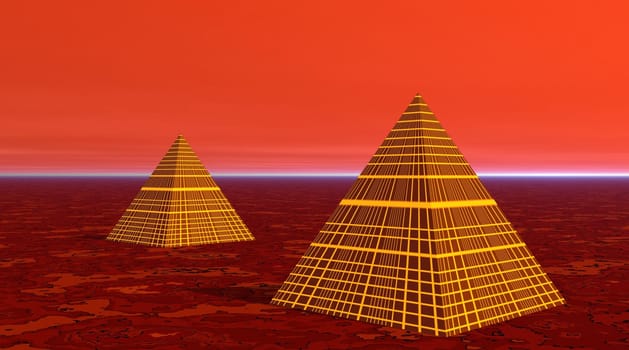 Pyramids with yellow lines