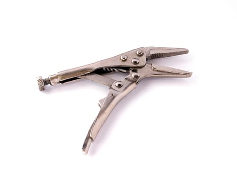 Chrome vice grip on a white background.