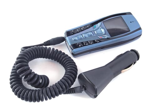 Blue telephone on a white background