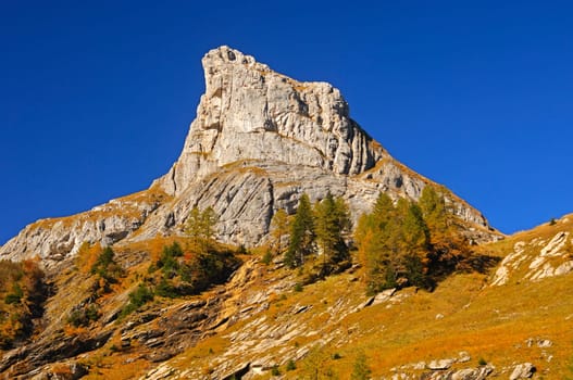 Isolated rocky peak,Alps,Switzerland