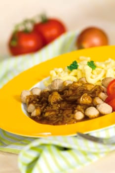 Meatballs with spaetzle,beans