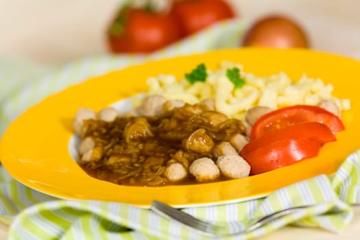 Meatballs with spaetzle,beans