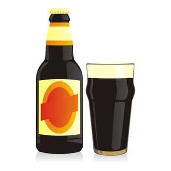 isolated bottle and glass black beer