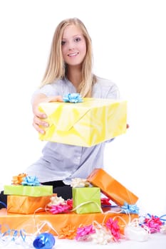 young woman with gifts