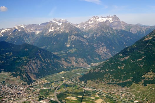 View of the Rohne Valley near Martigny,Switzerland