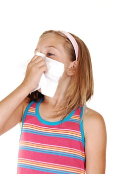 Young girl sneezing.