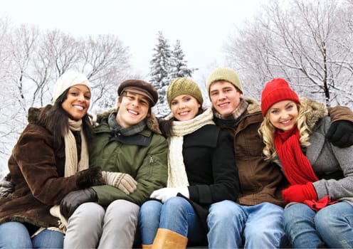 Group of friends outside in winter