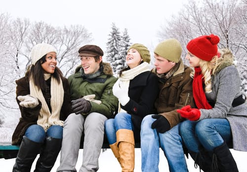 Group of friends outside in winter