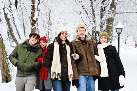 Group of friends outside in winter