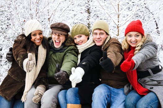 Group of friends outside in winter