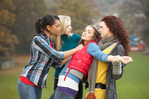 Group Of Female Teenagers Bullying Girl