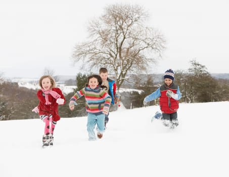 Group Of Children Having Fun In Snowy Countryside