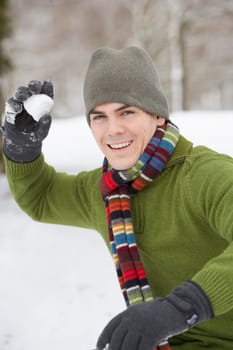 Young Man About To Throw Snowball