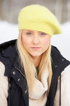 Close Up Of Teenage Girl In Snowy Landscape