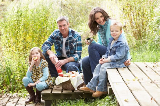 Parents And Children Having Picnic In Countryside