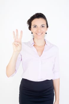 Woman showing the number 3 with three fingers