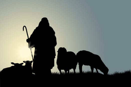 Shepherd with sheep