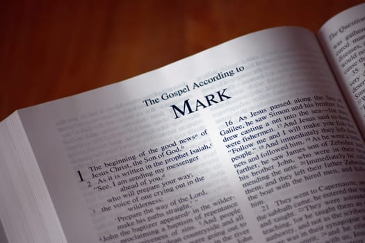 The Bible opened to the book of Mark