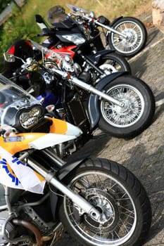 Motorcycles lined up