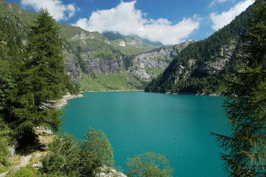 panoramic view of alpine lake