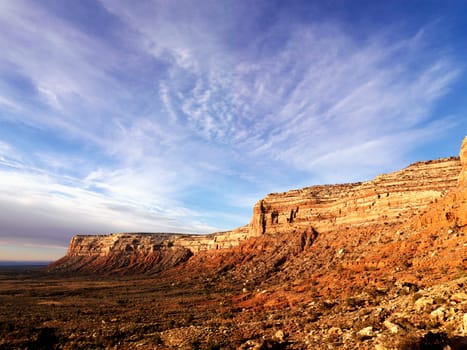 Ridge line of a mesa in the remote desert. Horizontal shot.