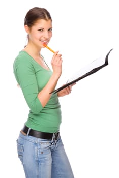 Schoolgirl with writing folder