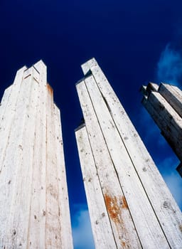 Sculpture from timber piles, Derry Quay, Derry City, Ireland