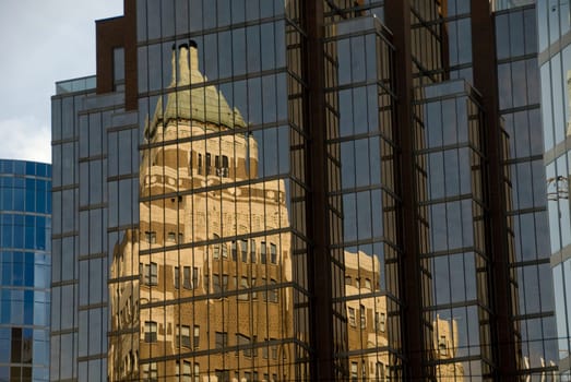 Reflection in glass building, Vancouver, British Columbia, Canada