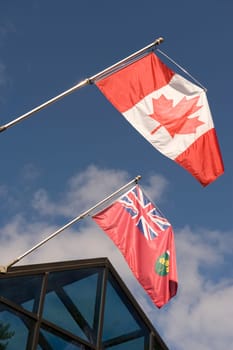 Canadian flag and Ontario flag, Muskoka, Ontario, Canada