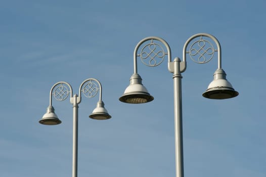 Lamp post detail of pedestrian bridge, Esplanade Riel, Winnipeg, Manitoba, Canada