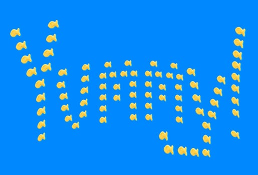 Yummy spelled out in goldfish